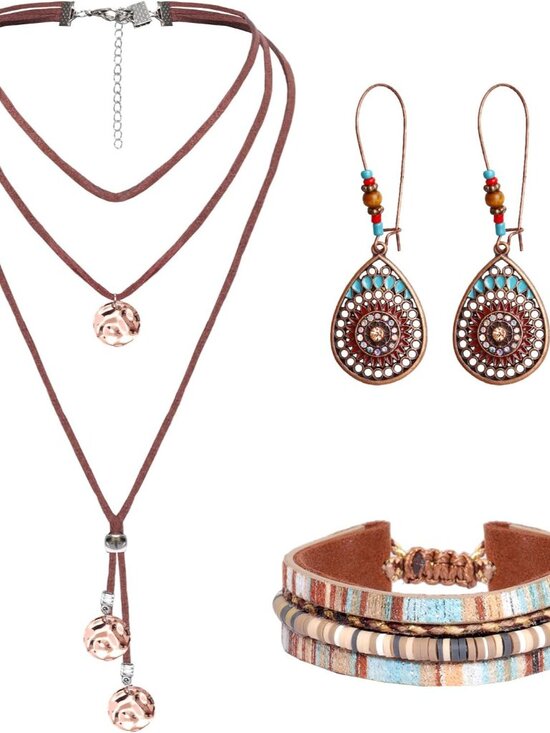 Jewelry - 3 Pcs Western Jewelry Set for Women Classic Necklace Bracelet Earrings Bohemian